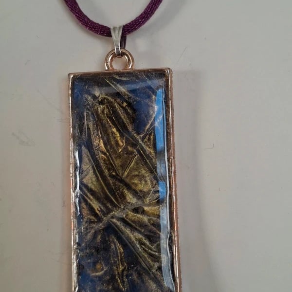Long Rectangle Crinkle Style Hand Made Resin Crafted Pendant 