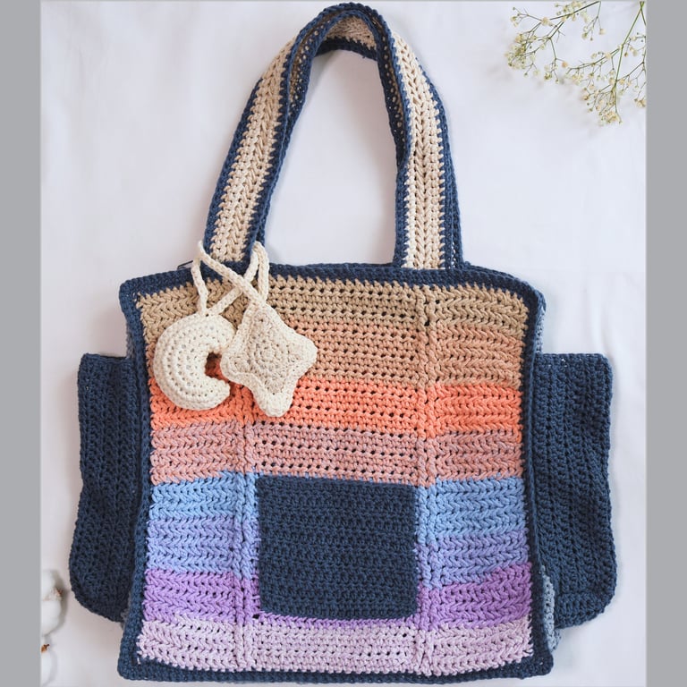 Crochet Tote Bag Pattern - Recycled Yarn - Selene - Intermediate, UK & US