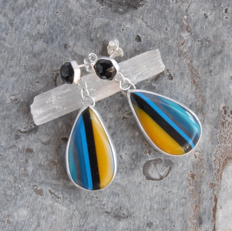 Onyx and surfite silver earrings