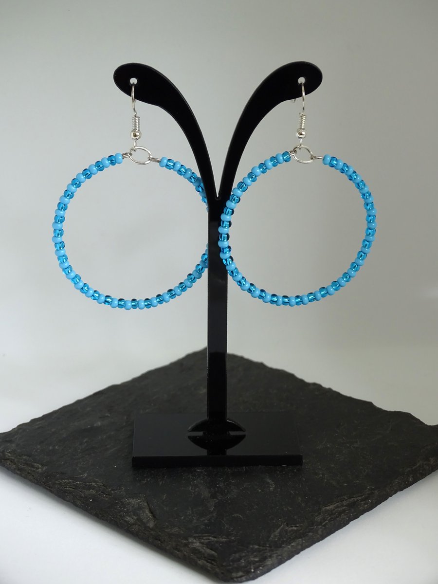 Two tone Blue Hoop Earrings 