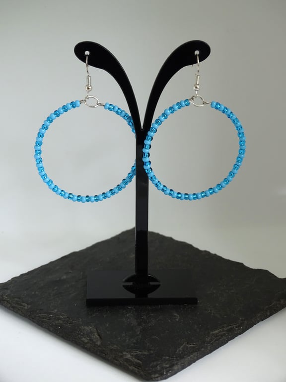 Two tone Blue Hoop Earrings 