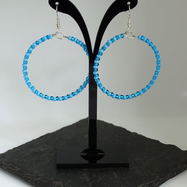Two tone Blue Hoop Earrings 