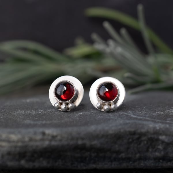 Red Garnet Gemstone Earrings Handmade in Sterling Silver 