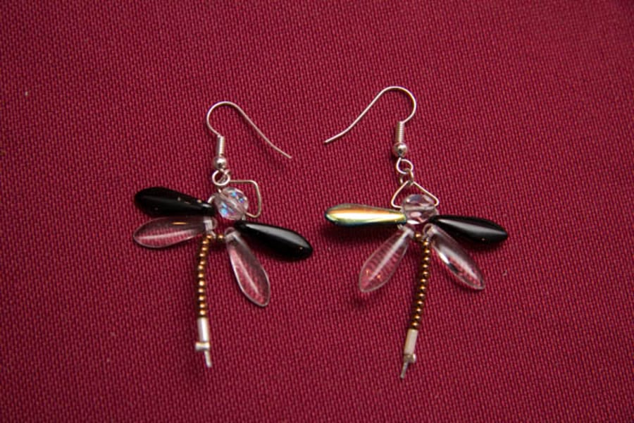 Black and White Dragonfly Earrings