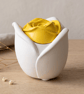 White trinket pot with yellow rose lid - handmade jewellery box or keepsake pot