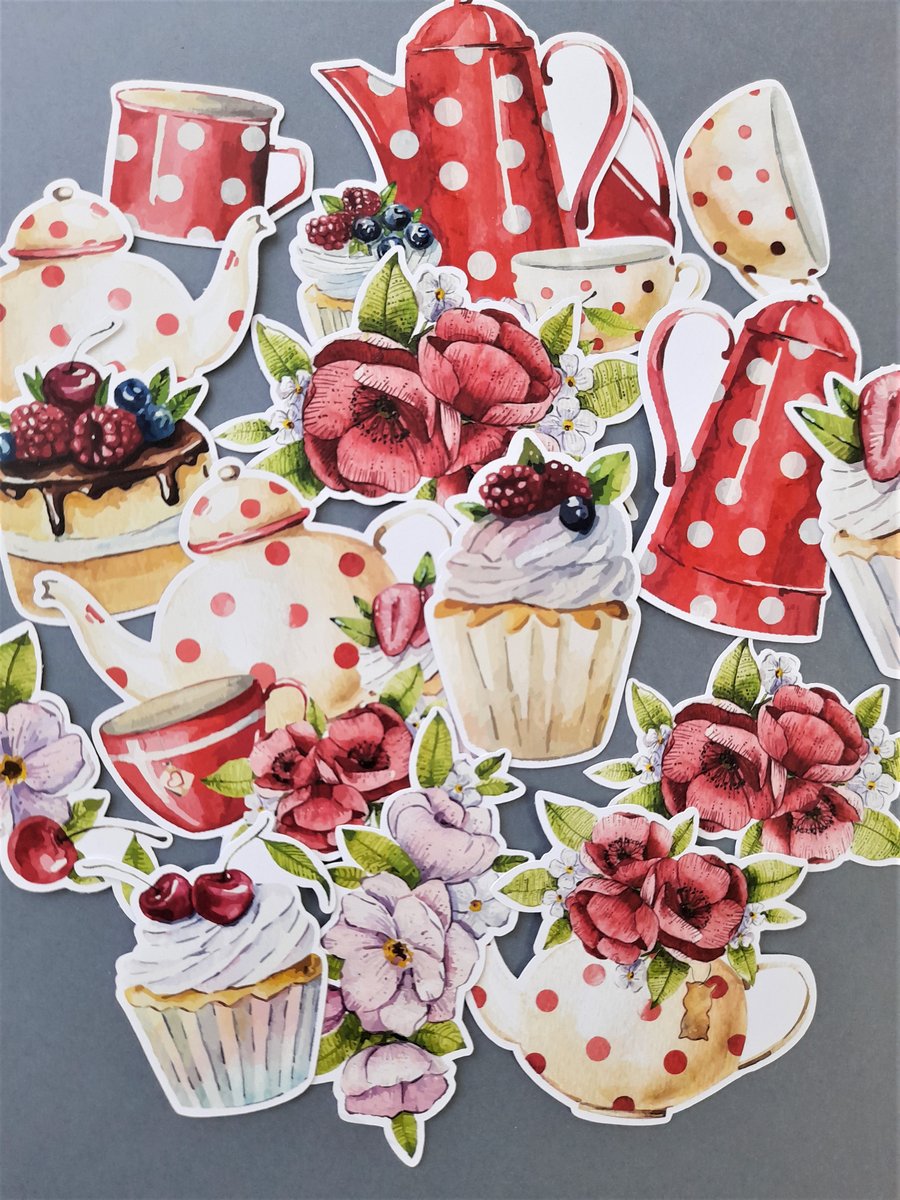 Afternoon Tea die cuts, collage pieces, card toppers, junk journal supplies