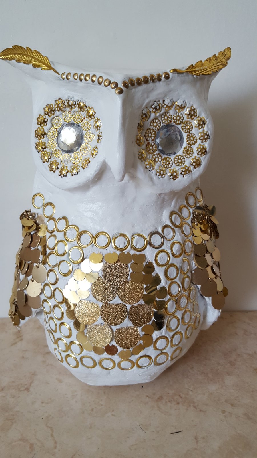 Majestic Golden Owl Sculpture with Jewelled Eyes Centrepiece Statue Ornament