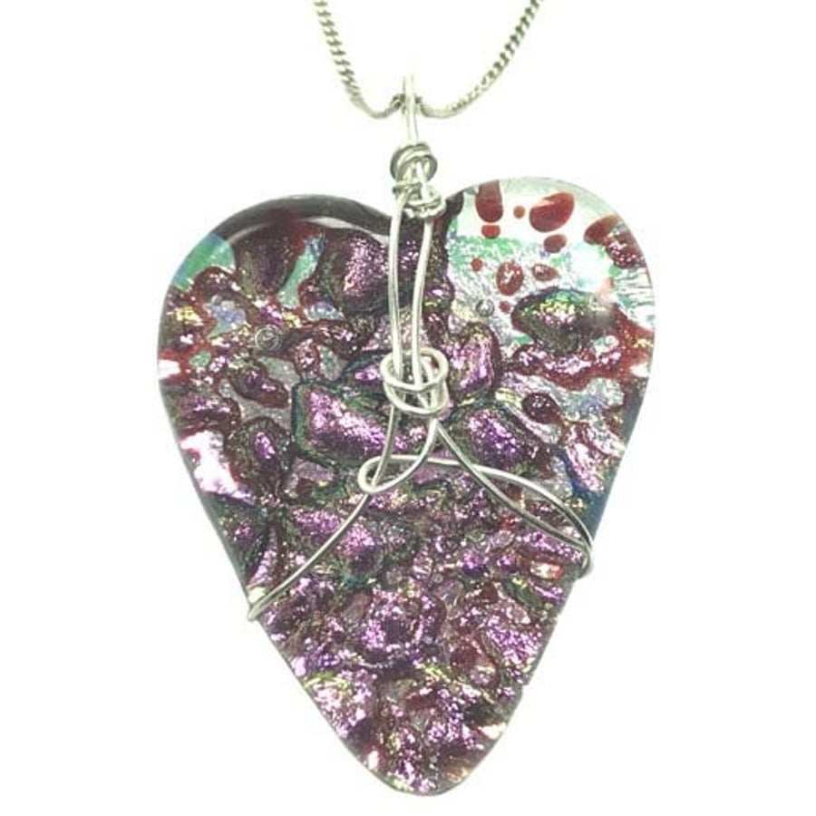 Glass Heart pendant on chain Valentines Heart Jewellery Fused glass Dichroic Gla