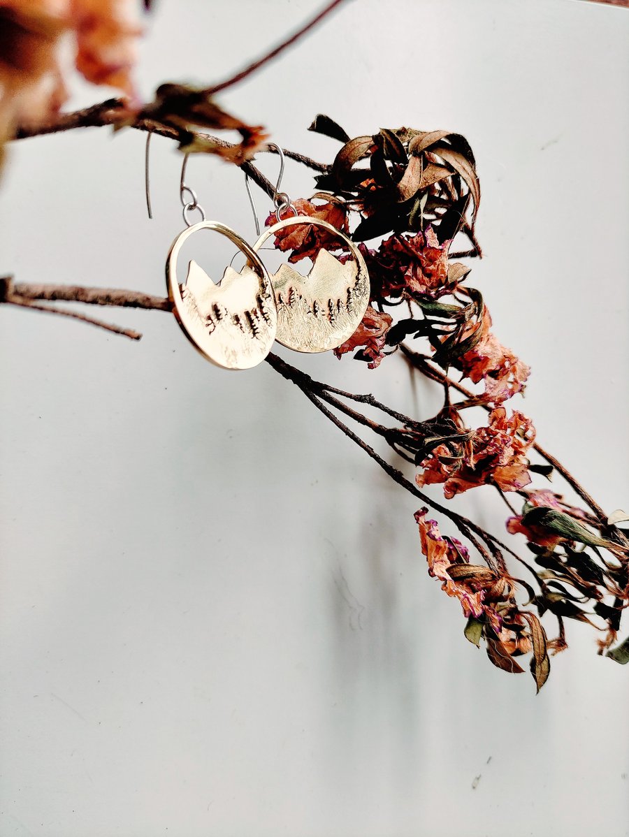 Mini Mountain and Forest Reclaimed Brass Hoops