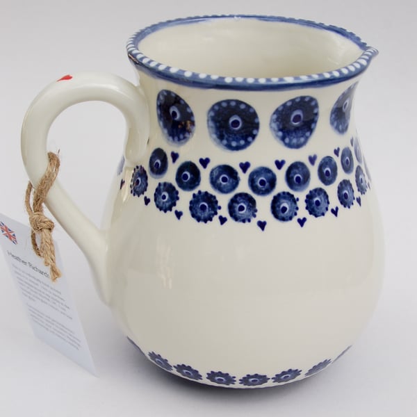 blue and white one litre jug