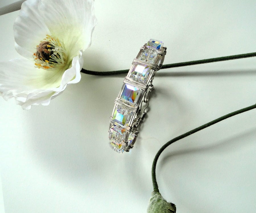 Perfectly Imperfect  - A stunning wire wrapped Chrystal bracelet - Swarovski AB 