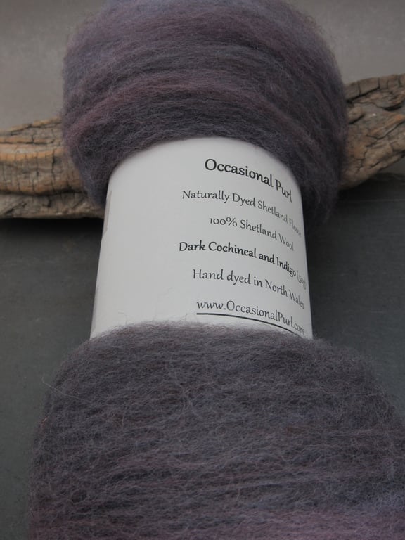 50g Dark Cochineal Purple Naturally Dyed Shetland Wool Batt