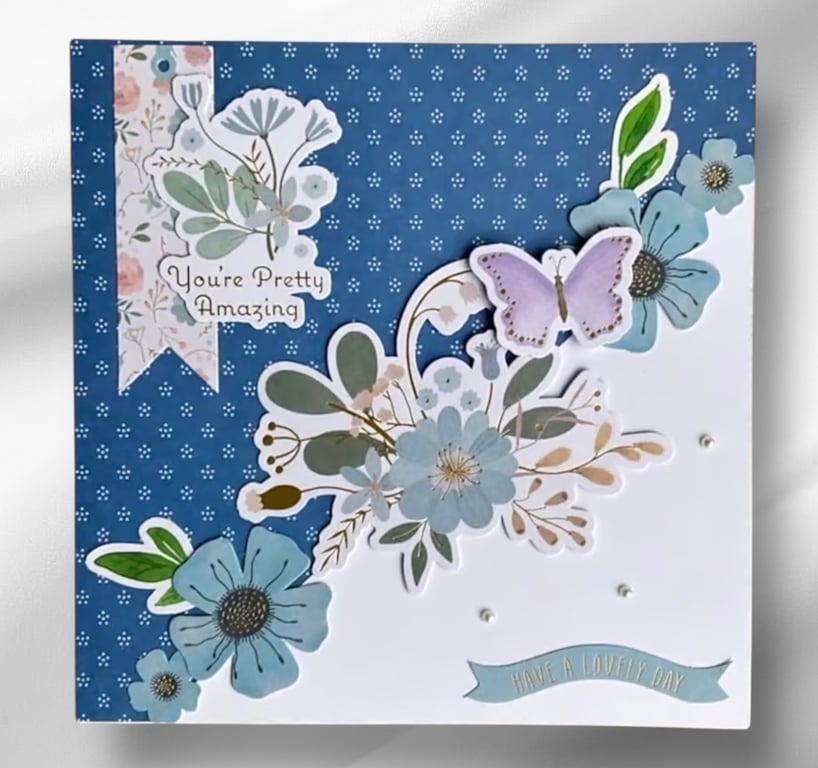 Card. Layered Floral Blank Greetings Card. Special Occasion Card.