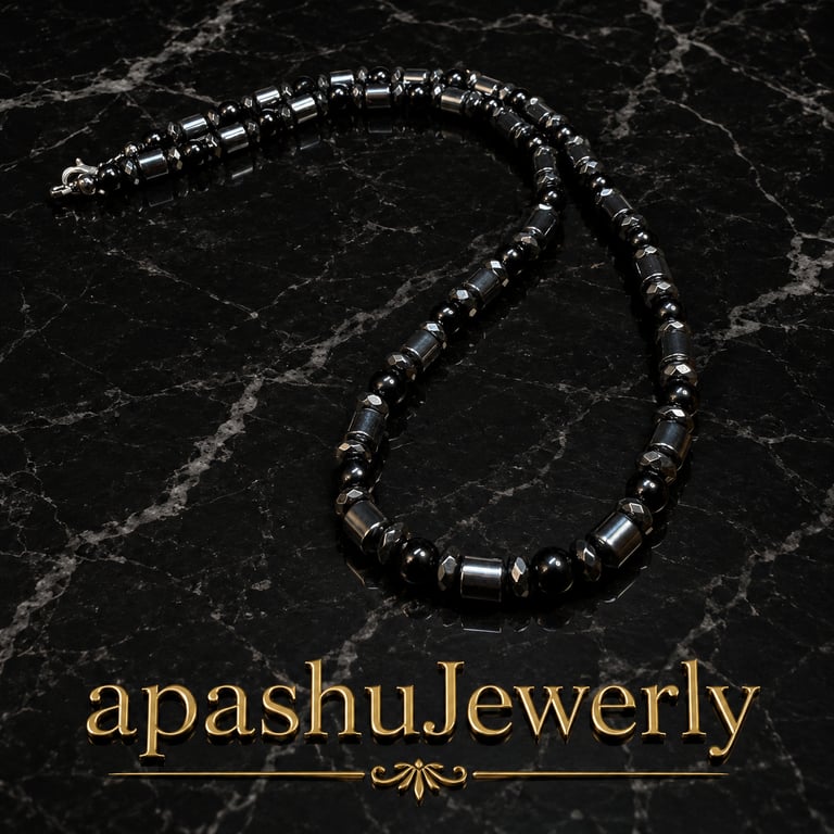 Black Onyx & Hematite Men’s Necklace – Handmade to Order
