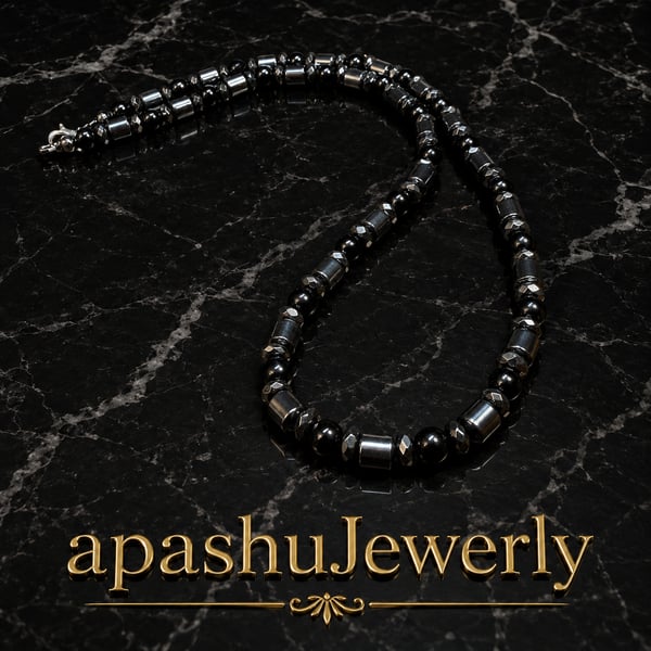 Black Onyx & Hematite Men’s Necklace – Handmade to Order