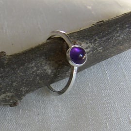 Sterling Silver Ring with Amethyst, size P,  February Birthstone.