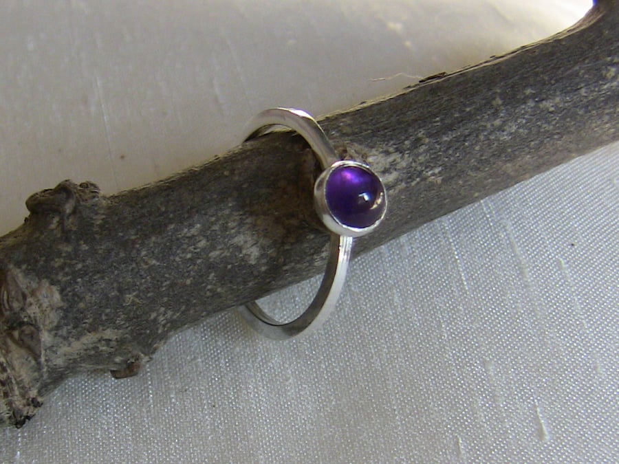 Sterling Silver Ring with Amethyst, size P,  February Birthstone.