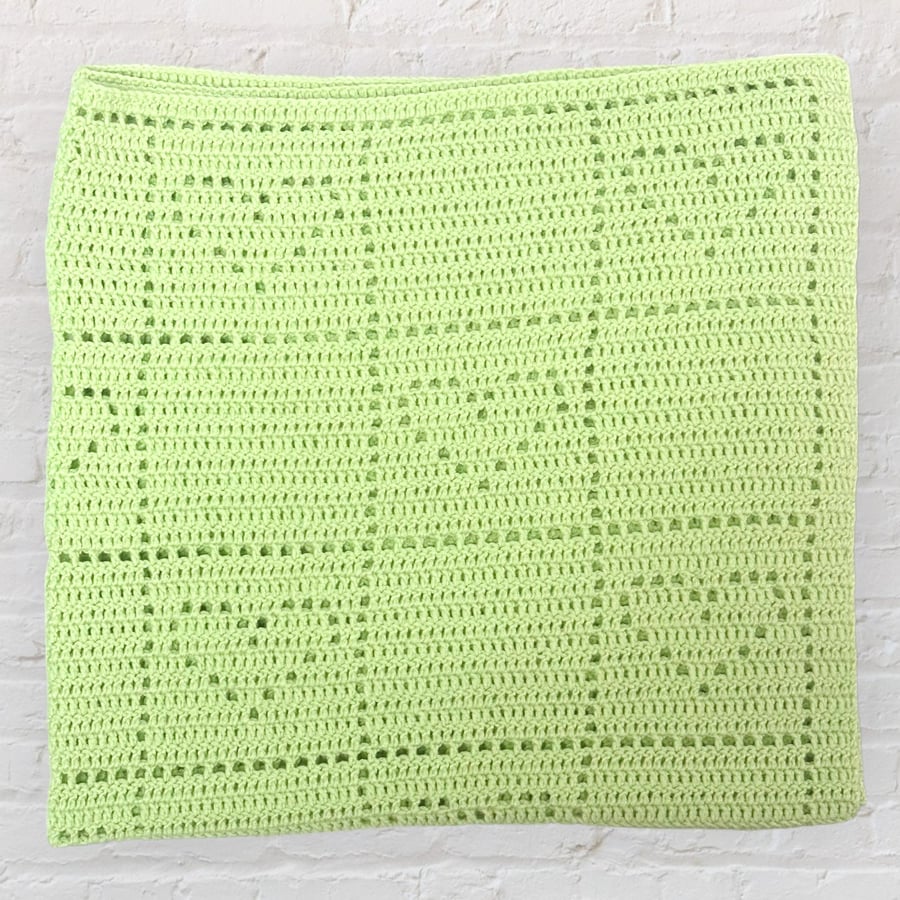 Handmade Avocado Green Crochet Cot Blanket - Unisex Baby Blanket 36x36 Inches