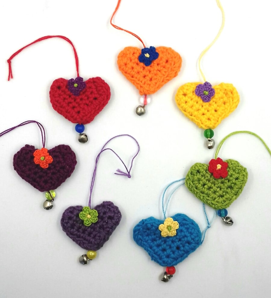 Crochet Rainbow Heart Decorations 