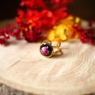 Deep Pink Abalone Shell Adjustable Gold Stainless Steel Ring