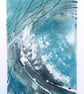 Big storm surf wave monoprint semi abstract minimalist art