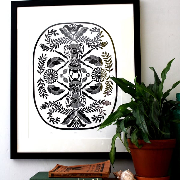 Bees - Limited edition lino print