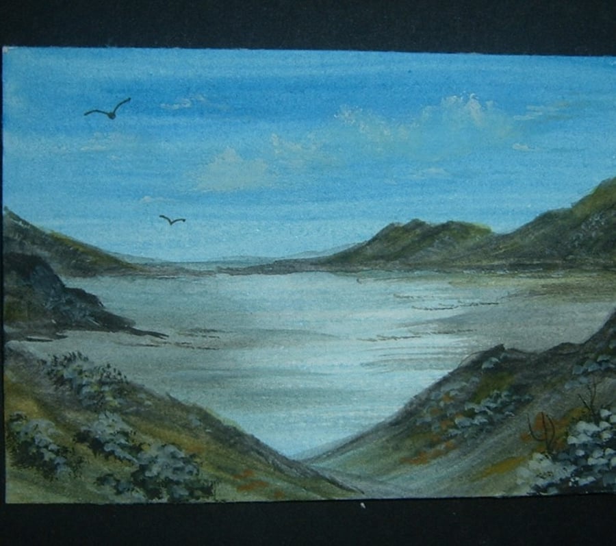 aceo art painting mountain river landscape ref 275