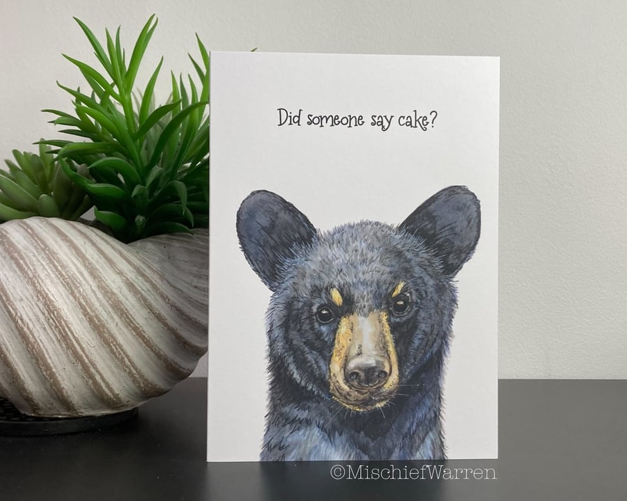 Bear Card - Black Bear Cub Art Card. Blank or Personalised for any occasion