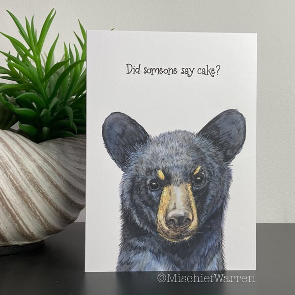 Bear Card - Black Bear Cub Art Card. Blank or Personalised for any occasion