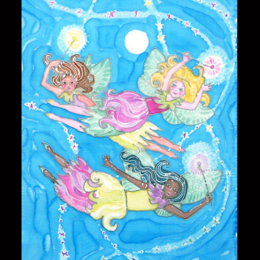 Flying Fairies Silk Painting Wall-hanging