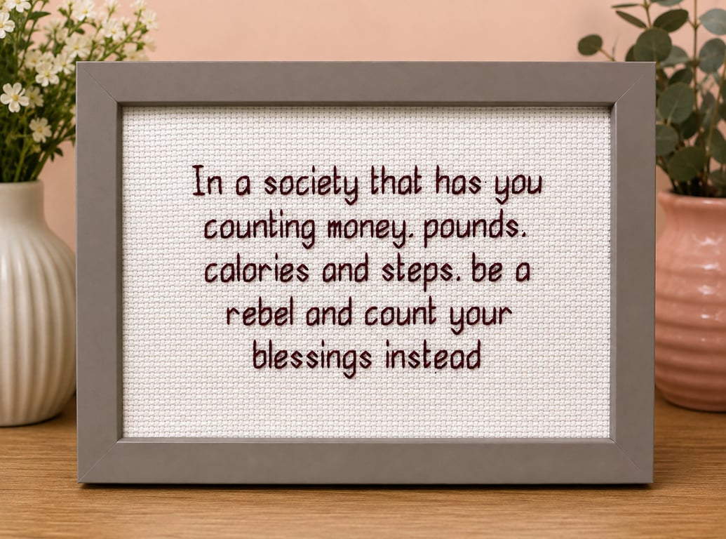 Count Your Blessings – Inspirational Handmade Cross Stitch – Framed Gift 7x5