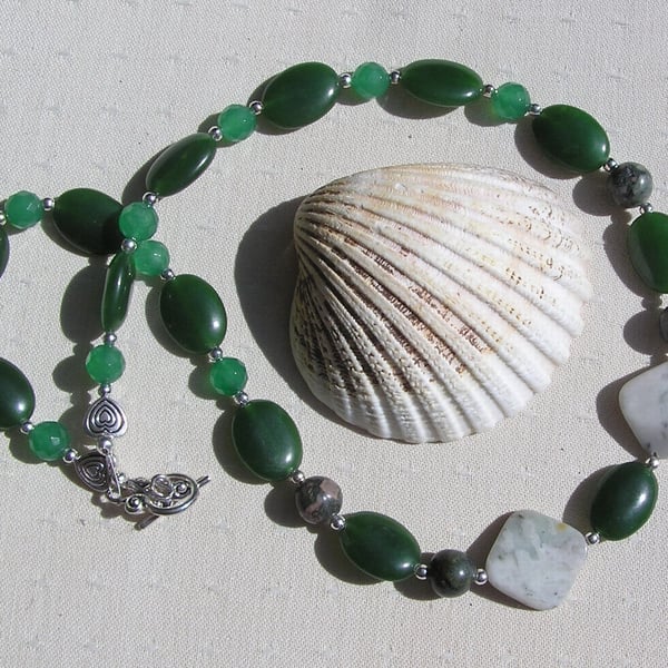 Nephrite, Peace & Green Jade Gemstone Statement Necklace "Greentastic"