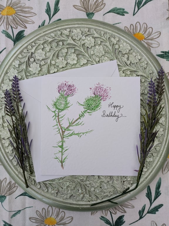 Thistle hand-painted Birthday card