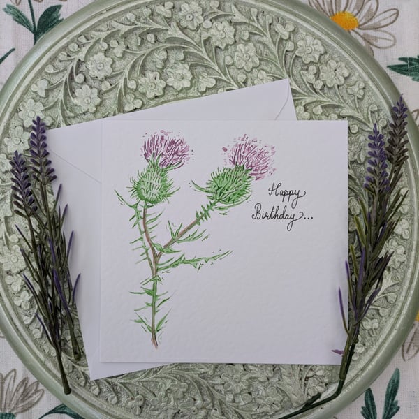 Thistle hand-painted Birthday card
