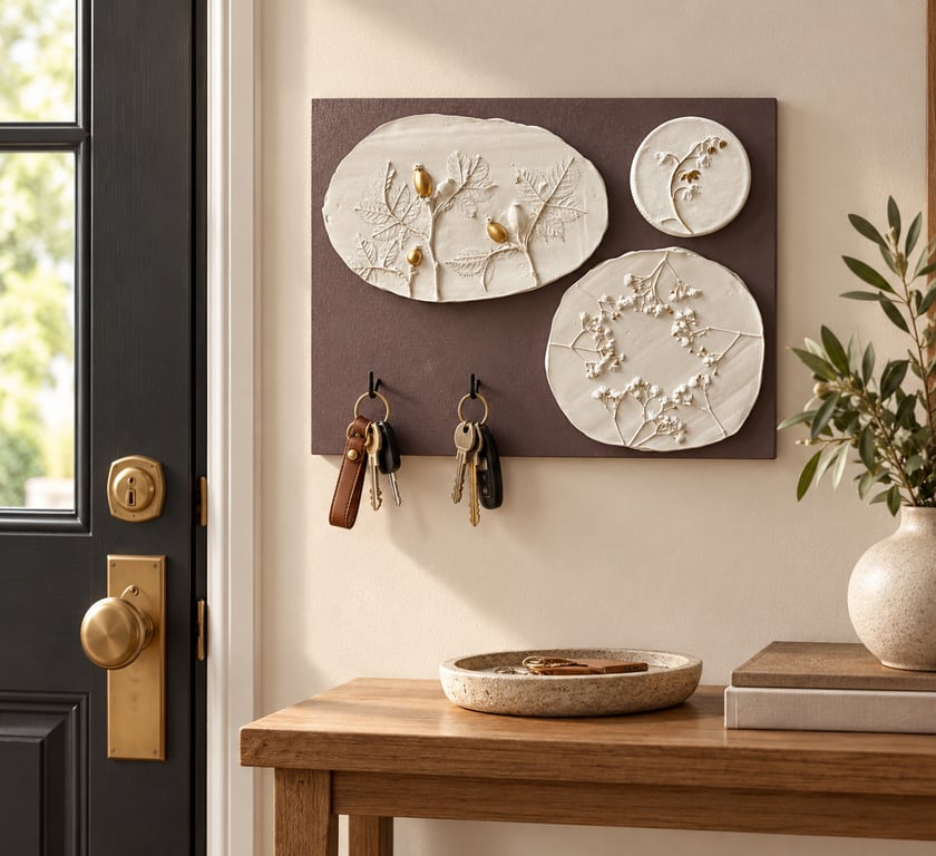 Handmade Botanical Wall Key Holder, Mauve Floral Relief Hallway Decor