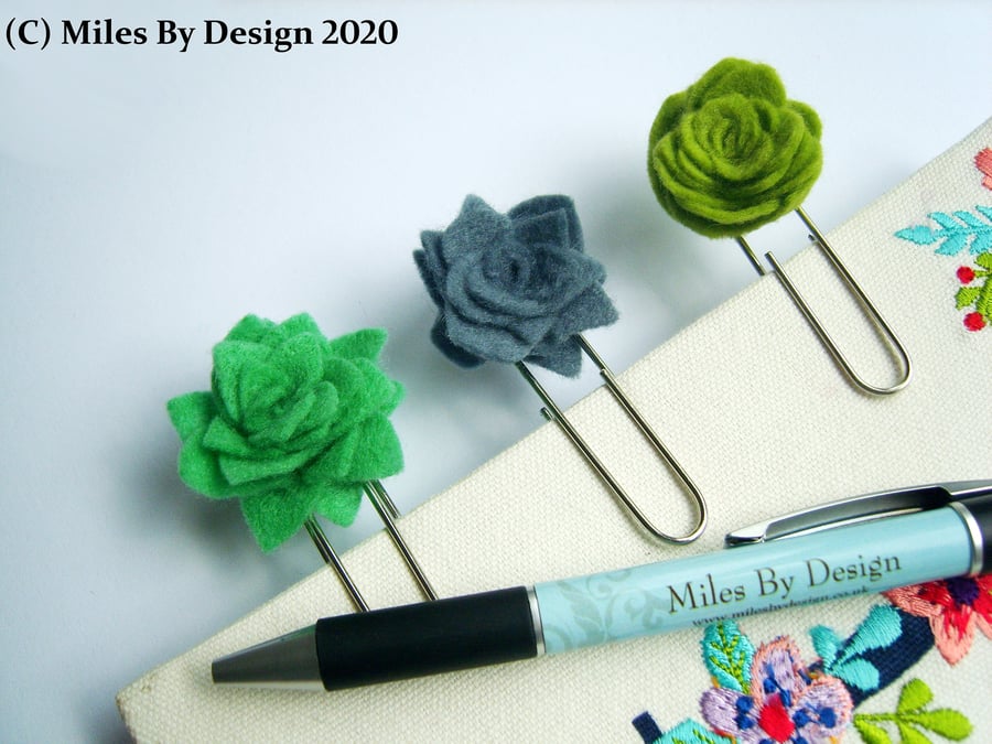 Large Metal Paper Clips With Felt Succulent Detail