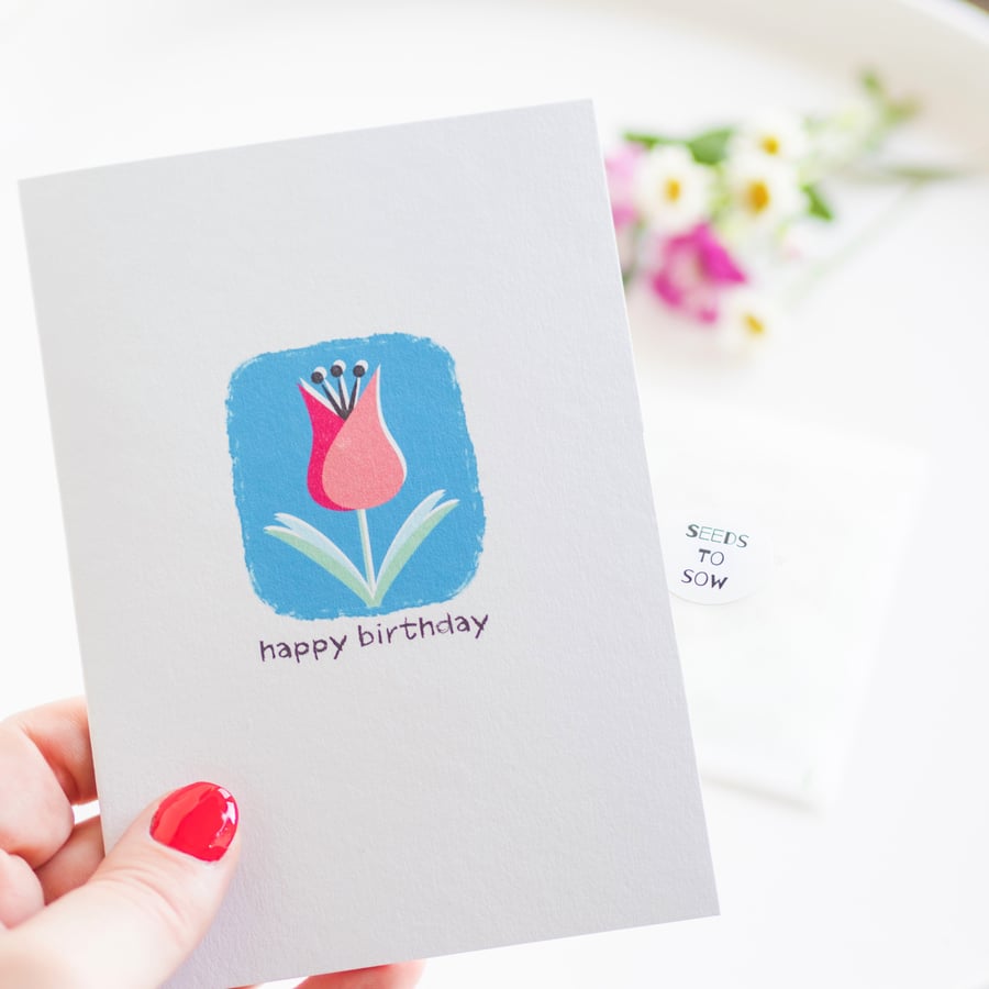 Birthday Tulip Card - Wildflower Seed Card - Handmade Card - Floral Card