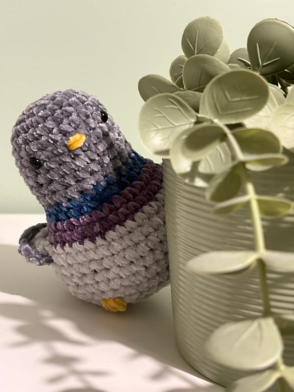 Chonky Handmade Crochet Pigeon Amigurumi Perching Pal