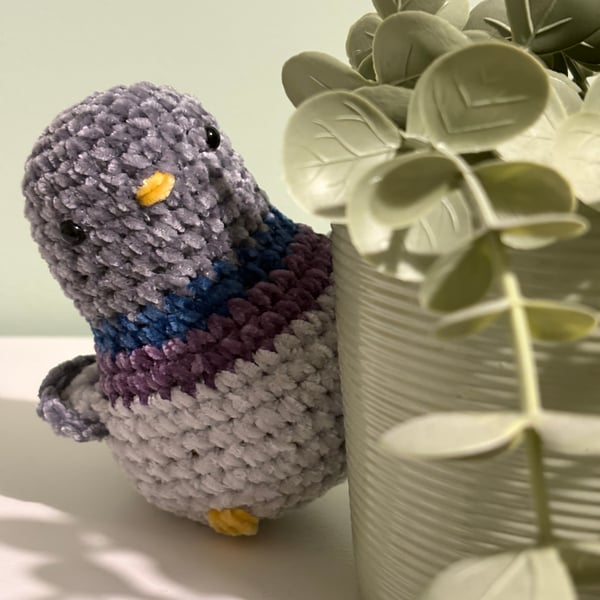 Chonky Handmade Crochet Pigeon Amigurumi Perching Pal