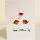Hand painted robin card with a quilled red heart