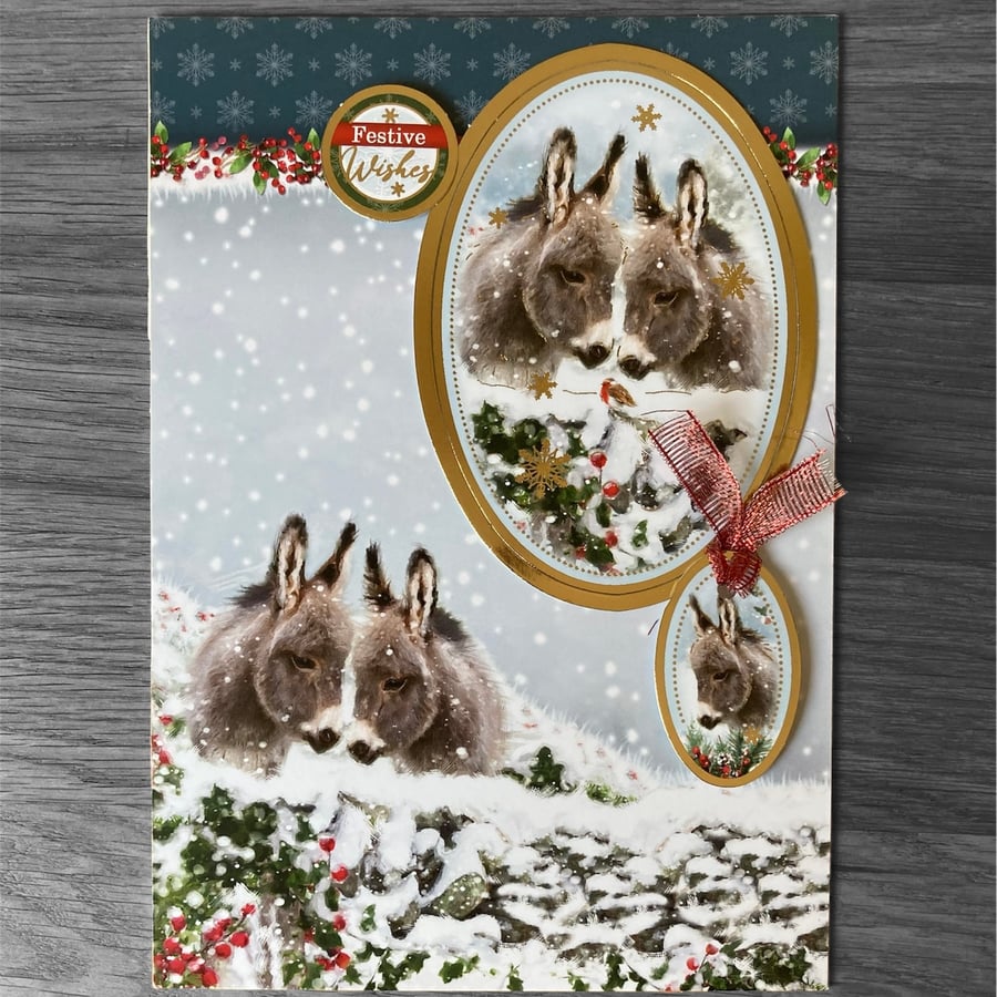 Christmas Card. Luxury Christmas Card Featuring Donkeys.