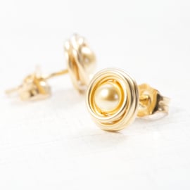 Handmade 14K Gold Filled Small Stud Earrings with Swarovski Pearl - Gold
