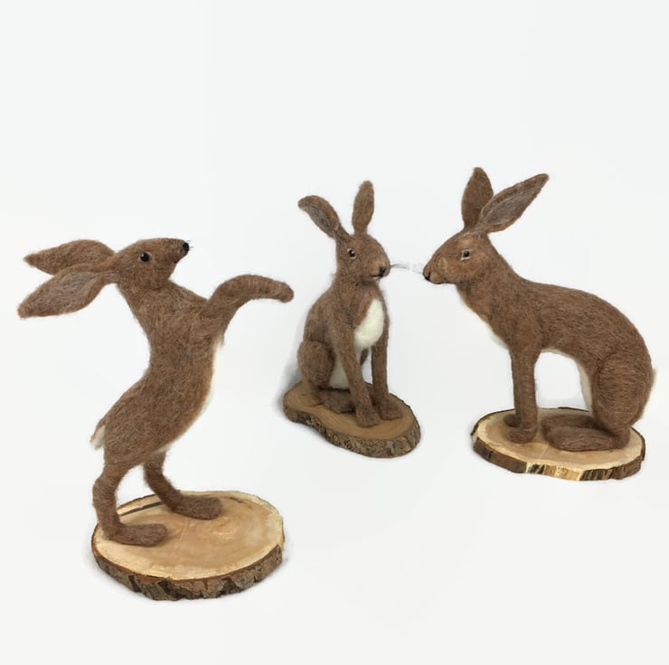 Needle felted boxing hare model, sculpture - Folksy