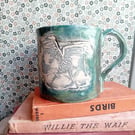 Walking boots coffee mug, dark teal, hiking, trekking, handpainted ceramic mug