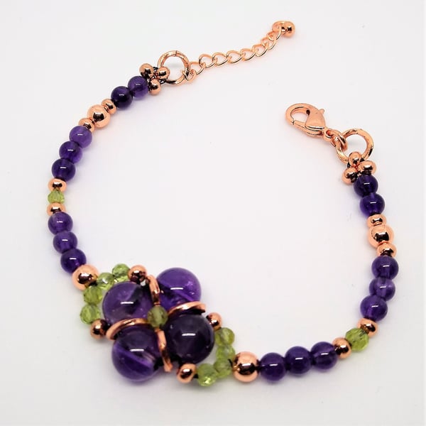 Amethyst & Peridot Tudor Rose Flower Bracelet 6.5 to 7.5 Inch