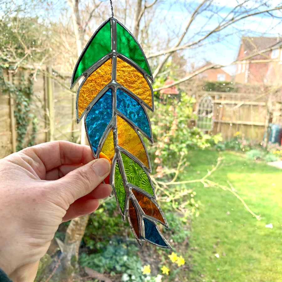 Stained Glass Feather Suncatcher - Handmade Hanging Decoration - Multi