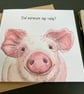 Pig Card. Birthday, Personalised or blank Piglet Card for Pig lover. - Image 2