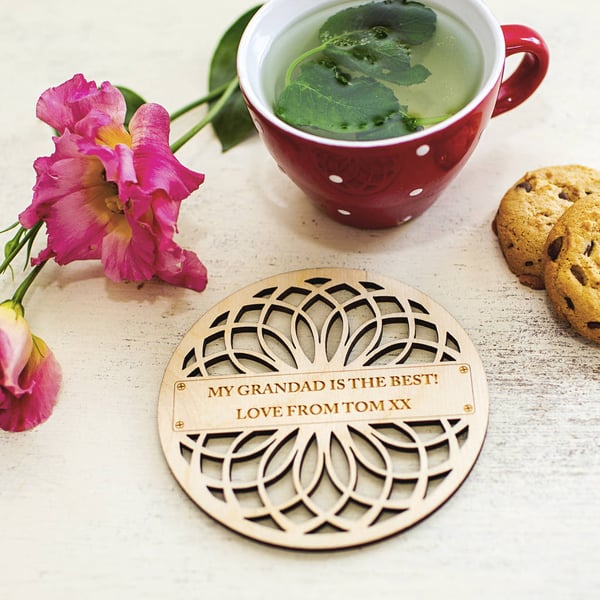 Personalised  Lotus flower Wooden Coaster
