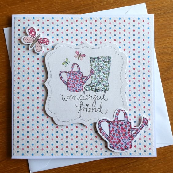 Wonderful Friend Card - Watering Can and Wellingtons