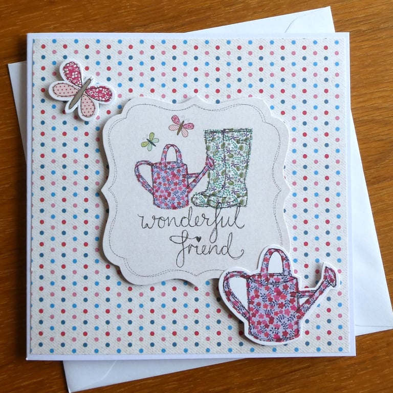 Wonderful Friend Card - Watering Can and Wellingtons